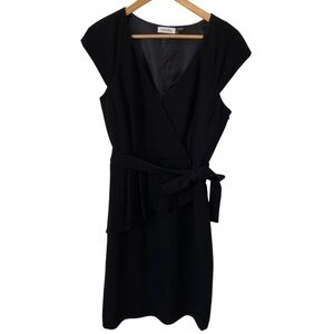 Calvin Klein NWT LBD Faux Wrap Peplum Ruffle Tie Waist Cap Sleeve Dress Size 10
